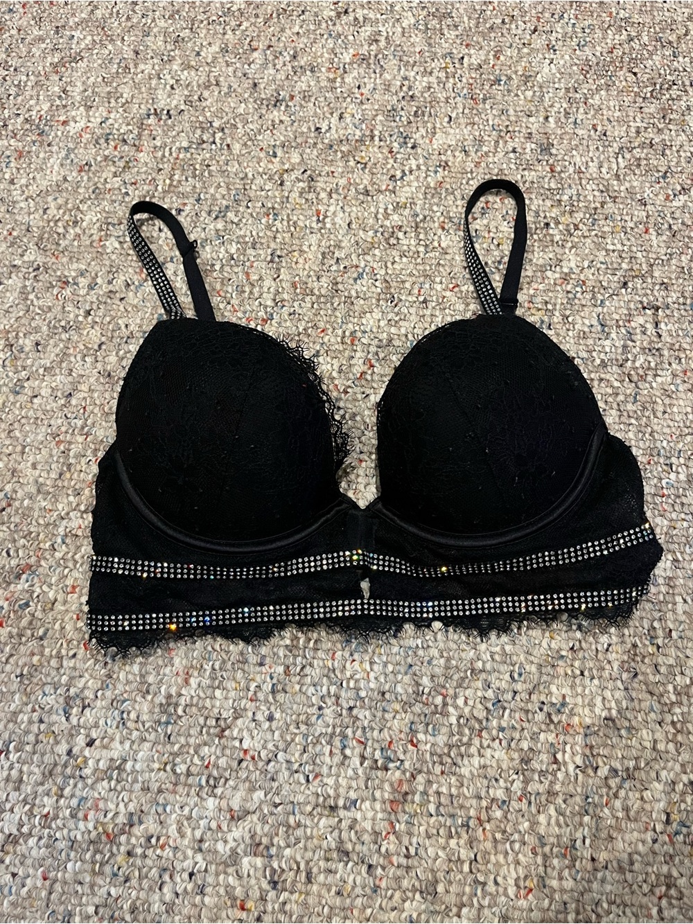 Black Lace Push-Up Bra with Rhinestone Band - Women's Intimates, La senza
